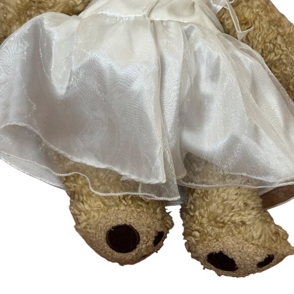 Build-A-Bear Workshop Teddy Bear Plush w/ White Wedding Lace Dress 16” Bow Back - Picture 4 of 14